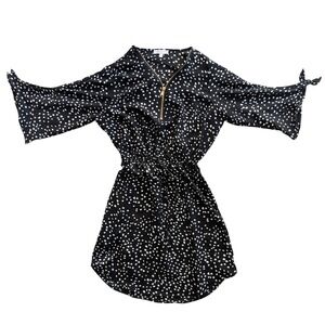 Stella Tweed Black White Polka Dot Midi Dress Lightweight Hourglass Bell Sleeve